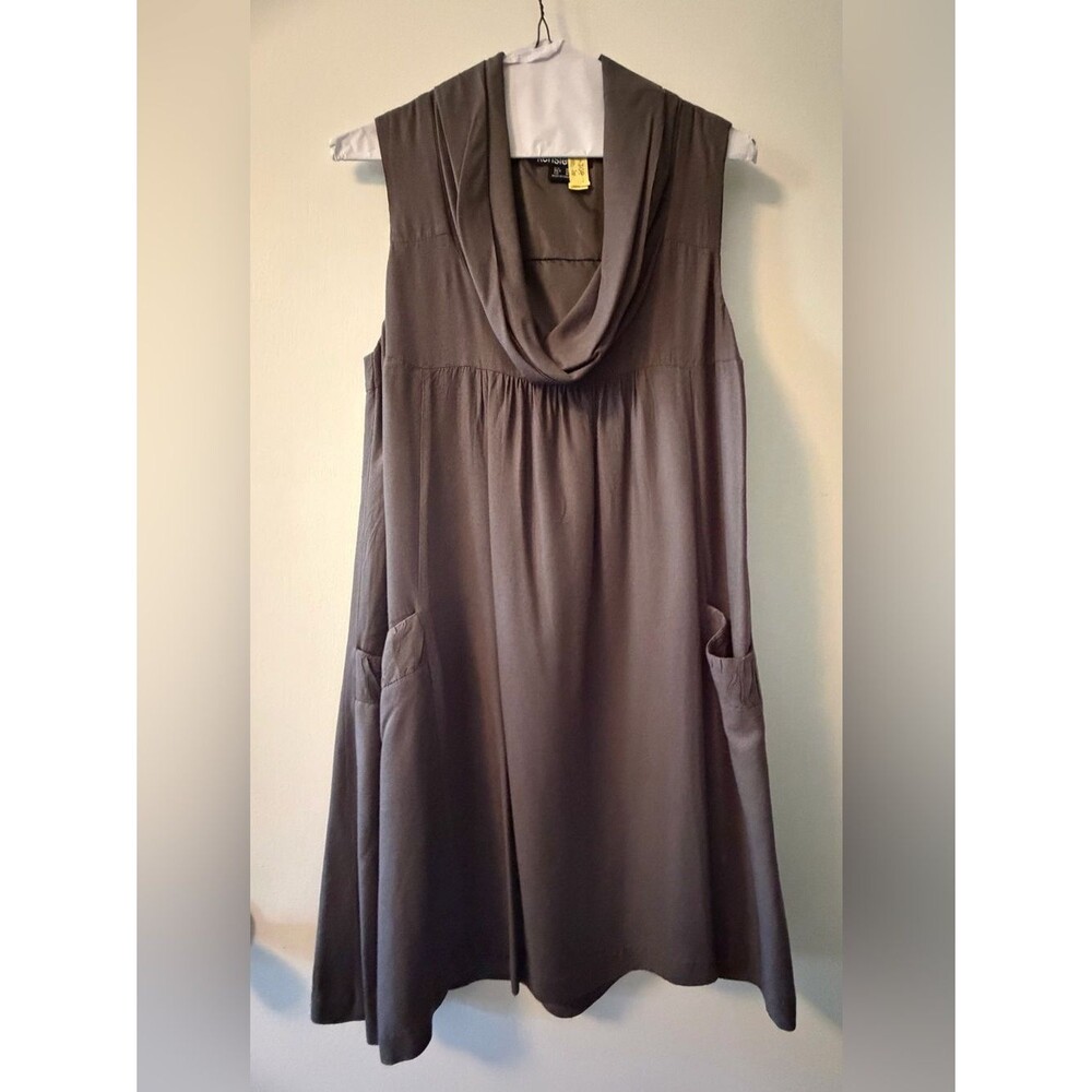 Kensie Gray Sleeveless Cowl Neck Shift Dress with Pockets